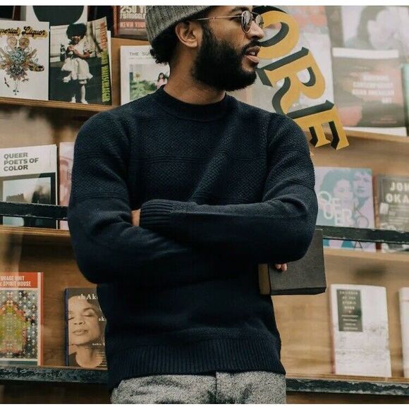 Taylor Stitch Ventana Sweater In Navy Merino Wool XS 36 Unisex NWT - Picture 4 of 15